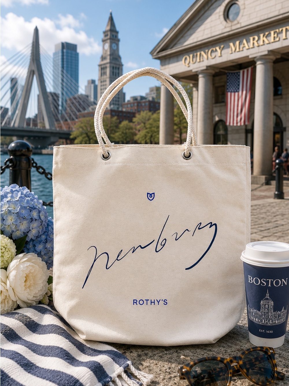Rothy’s Boston Newbury Canvas Tote Bag Rope Handle Market Shopper Travel